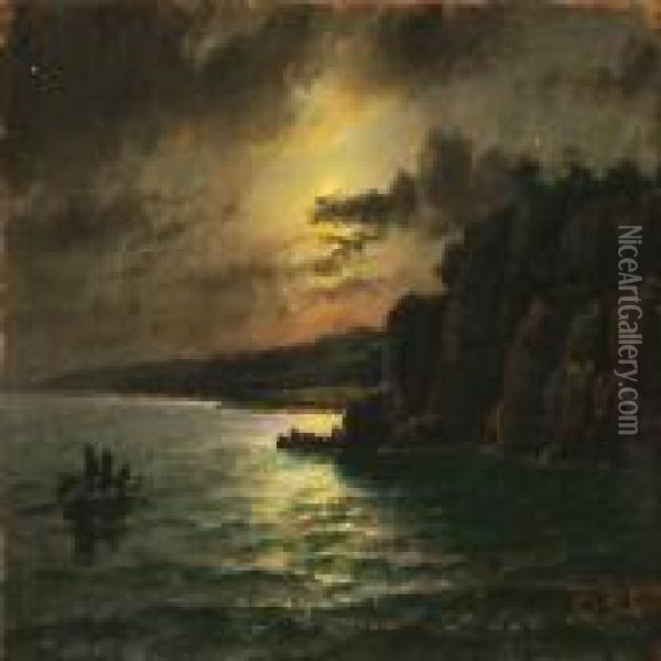 Coastal Scene At Sunset Oil Painting - Carl Ludwig Bille