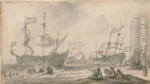 Ausfahrt Der Schiffe Bei Wind. Oil Painting - Pieter Jansz. Coopse