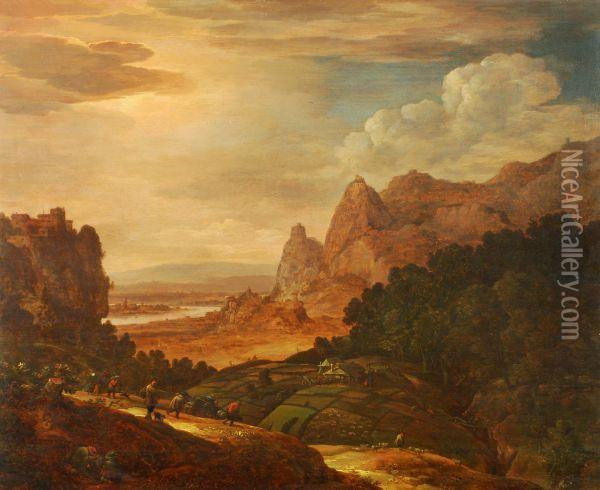A Mountainous Wooded Landscape Oil Painting - Herman Saftleven