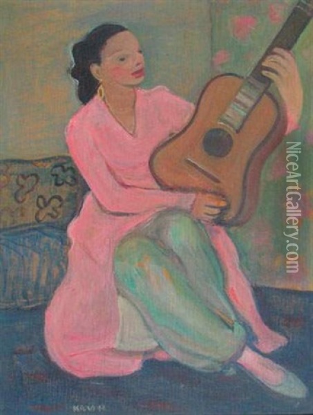 Fille A La Guitare Oil Painting - Georges (Karpeles) Kars