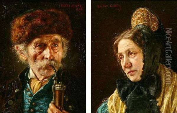 Pair Of Portraits Of A Man And A Woman Oil Painting - Gustav Kohler