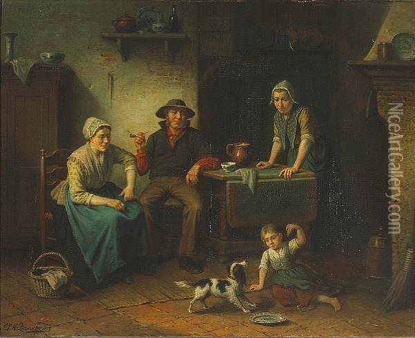 Domestic Bliss Oil Painting - Jan Jacobus Matthijs Damschroder