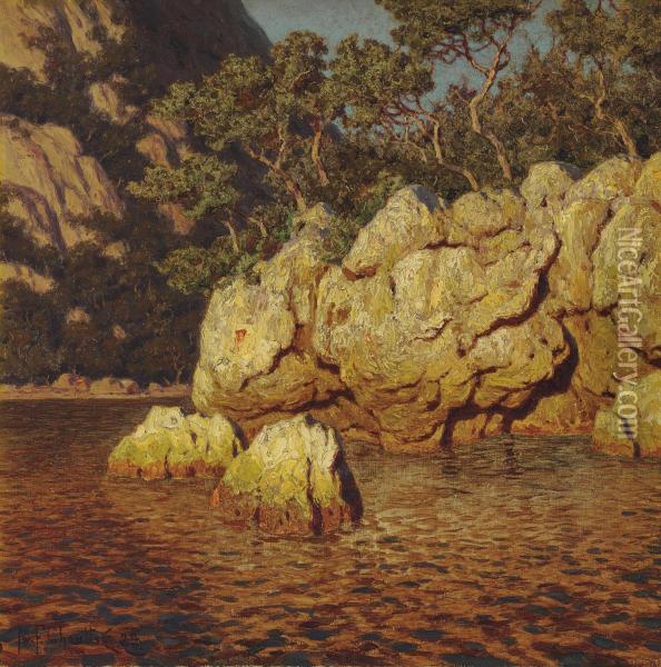 Cliffs By The Shore At Sunset Oil Painting - Ivan Fedorovich Choultse