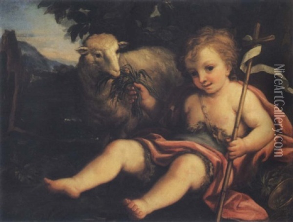 The Infant Saint John The Baptist In A Landscape Oil Painting - Giuseppe Bartolomeo Chiari