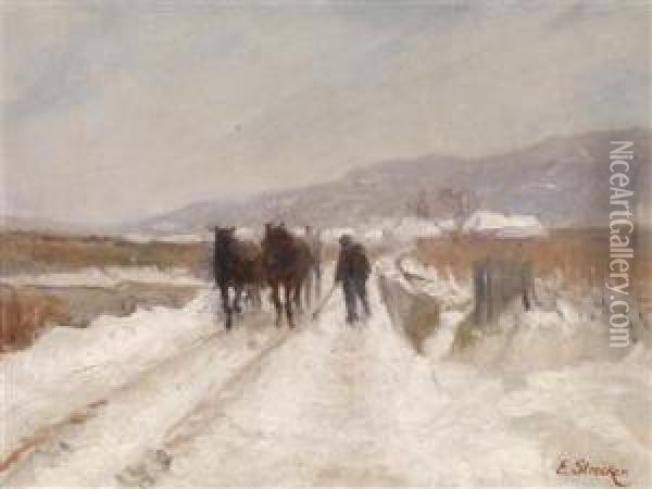 Attributed Winter In The Vineyard Oil Painting - Emil Strecker