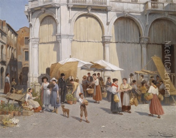 Blumenmarkt In Padua Oil Painting - Jacques Francois Carabain