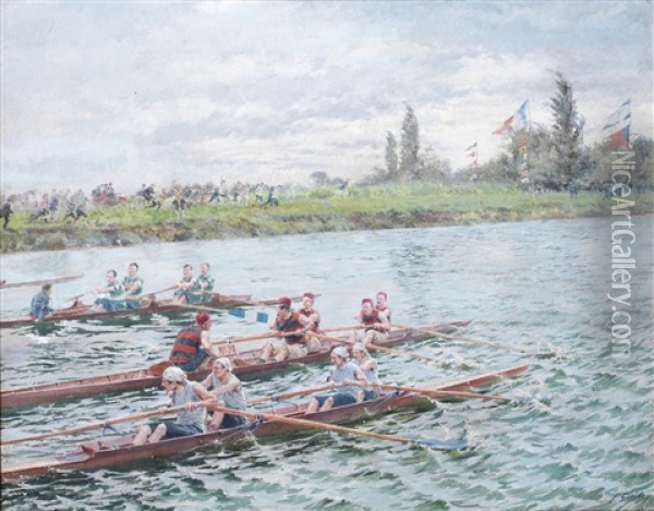 The Boat Race Oil Painting - Ferdinand Joseph Gueldry