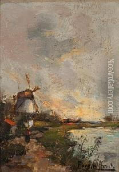 Landschaft Mit Windmuhle Oil Painting - Fransiscus Willem Helfferich
