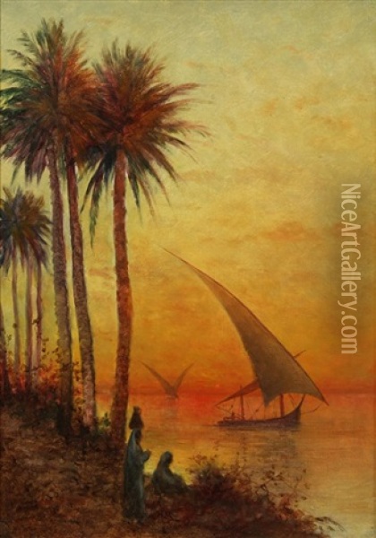 Sunset On The Nile Oil Painting - Antal Ligeti