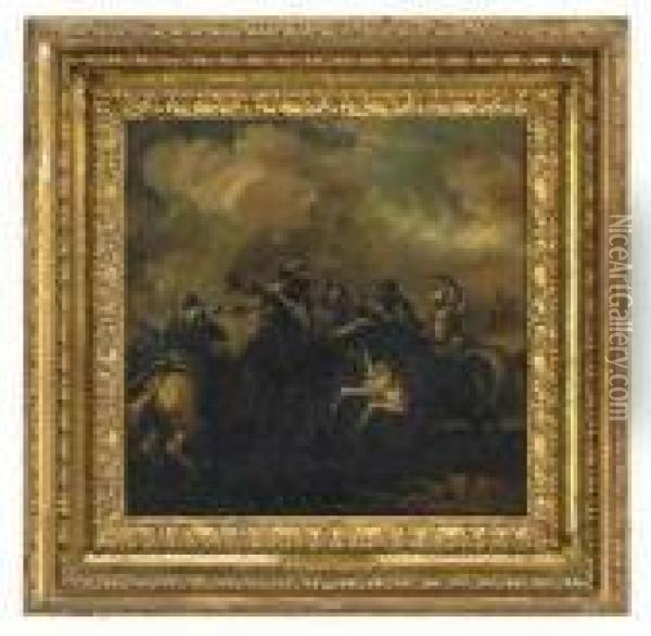 A Cavalry Skirmish Oil Painting - Jacques Courtois Le Bourguignon