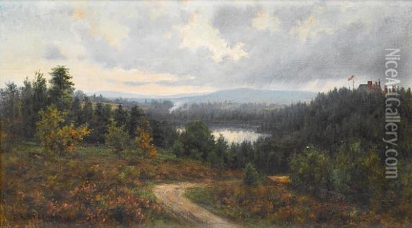Autumn On A Scottish Lake 'r. Bloomer' And Dated '1888' (lower Left) Oil Painting - Hiram Reynolds Bloomer