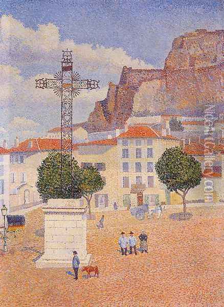 Le Puy: The Sunny Plaza Oil Painting - Albert Dubois-Pillet