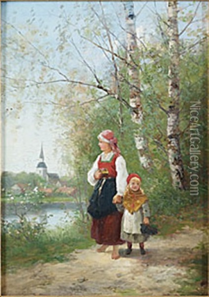 I Lantlig Miljo Oil Painting - Johan Severin Nilsson