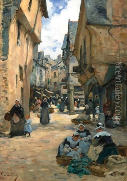 A Busy Street In Vire Oil Painting - Fernand Marie Eugene Legout-Gerard
