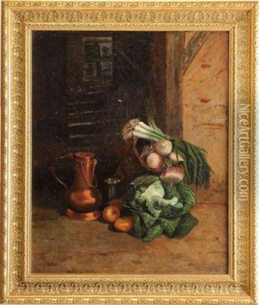 Nature Morte Aux Legumes Et Au Pichet Oil Painting - Jean Desbrosses
