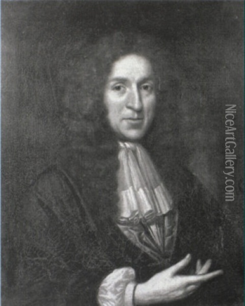 Portrait Of A Gentleman Wearing A Full-bottomed Wig And White Cravat Oil Painting - John Riley