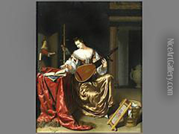 Junge Lautenspielerin Oil Painting - Willem van Mieris