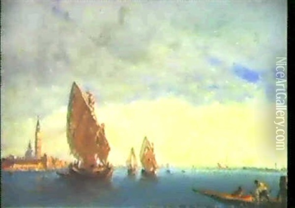 Segelboote Vor Venedig. Oil Painting - Amedee Rosier