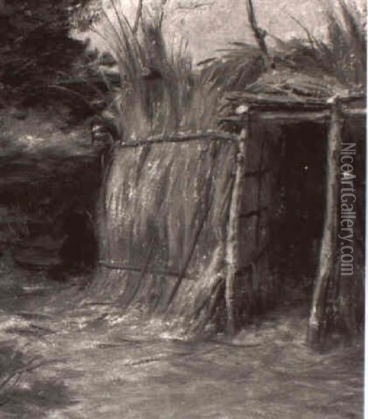 Indian By A Hut Oil Painting - Grace Carpenter Hudson