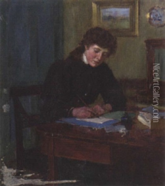Schreibende Junge Frau Oil Painting - Ernest Higgins Rigg