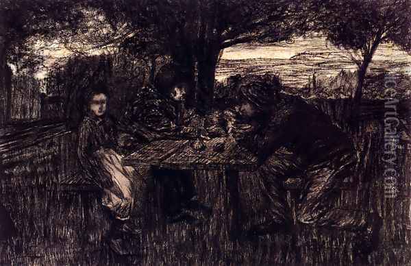 A Small Gathering In A Garden Oil Painting - Giovanni Segantini