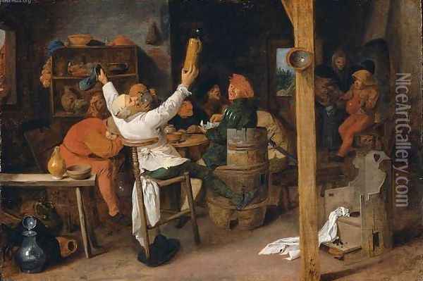 Peasants Carousing in a Tavern Oil Painting - Adriaen Brouwer