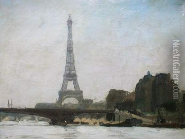 Paris -la Tour Eiffel Et Les Quais Oil Painting - William Guy Wall