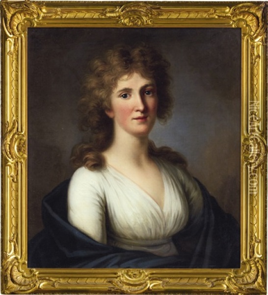 Portrait Of Sara Anna Von Miltitz, Half Length In A White Dress And Dark Shawl Oil Painting - Johann Friedrich August Tischbein