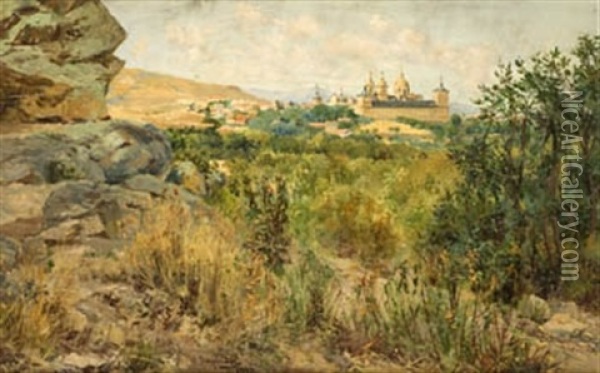 Vista Del Monasterio Del Escorial Oil Painting - Jose Lupianez y Carrasco