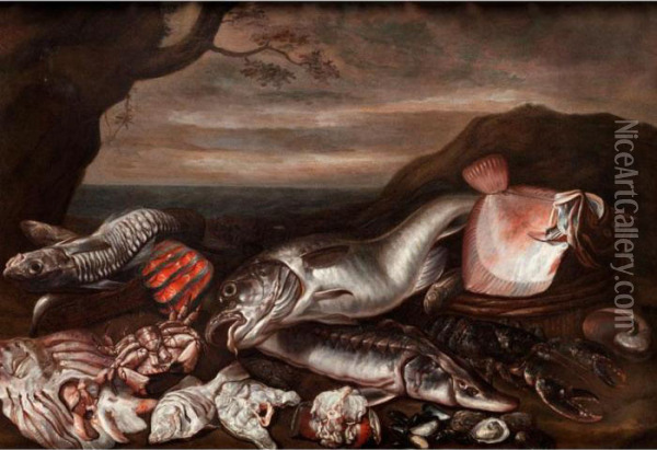 Grosses Fischstilleben Oil Painting - Isaac Van Duynen