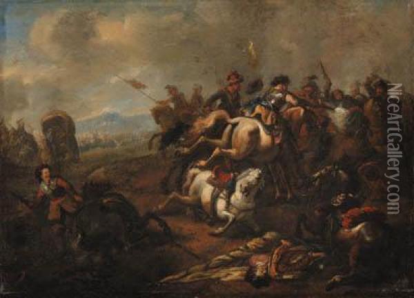 A Cavalry Battle Between Christians And Turks Oil Painting - Jan von Huchtenburgh
