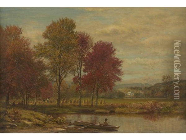 Autumn Landscape With Lake Oil Painting - Aaron Draper Shattuck