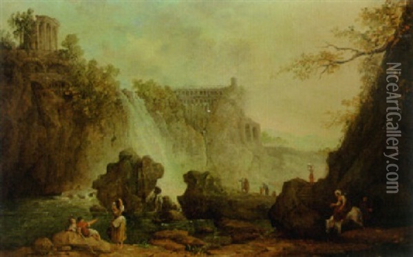 A View Of The Falls At Tivoli Oil Painting - Hubert Robert
