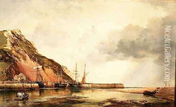 Axmouth Harbour, Devon-Low Water Oil Painting - Edward William Cooke