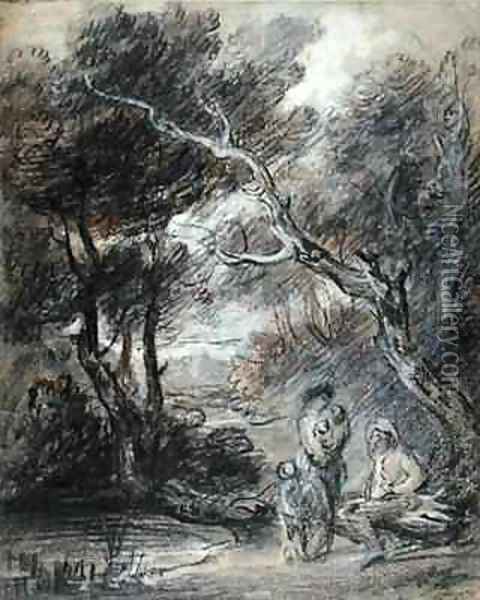 Wooded Landscape with Figures Oil Painting - Thomas Gainsborough