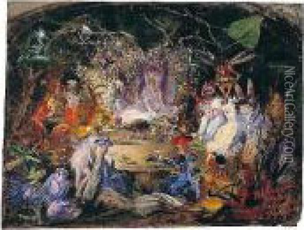 Sketch For 'the Fairies Banquet' (recto) Oil Painting - John Anster Fitzgerald