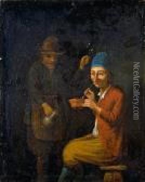 Pfeiferauchende Und Trinkende Bauern Oil Painting - Hubert Van Ravesteijn