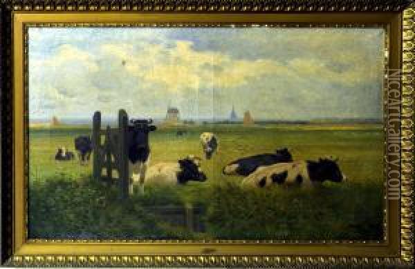 Paturage A Delft Oil Painting - Alexander Clarys