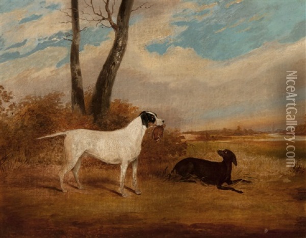 Gun Dogs In A Landscape (pair) Oil Painting - John Vine