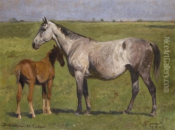 Gray Mare With Foal Oil Painting - Georg Karl Koch