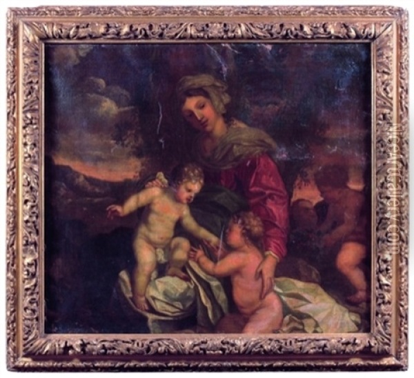 Vierge A L'enfant Avec Saint Jean-baptiste Oil Painting - Sebastien Bourdon