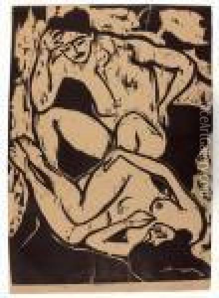 Nacktes Paar Auf Einem Kanapee Oil Painting - Ernst Ludwig Kirchner