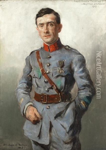 Portrait Of Lieutenant Joseph Tronche Oil Painting - Stanhope Forbes