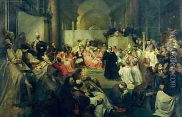 Galilei before the Council Oil Painting - Friedrich Karl Hausmann