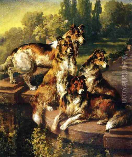 Collie Dogs in Formal Garden Oil Painting - Edmund Henry Osthaus