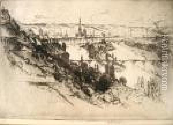Rouen, From Bon Secours Oil Painting - Joseph Pennell