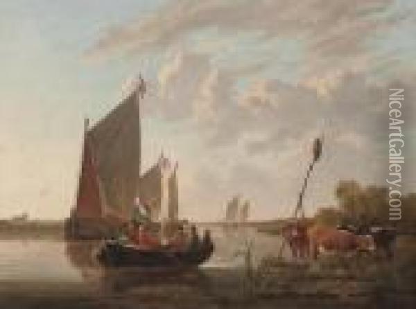 Departing From The Riverbank Oil Painting - Aelbert Cuyp