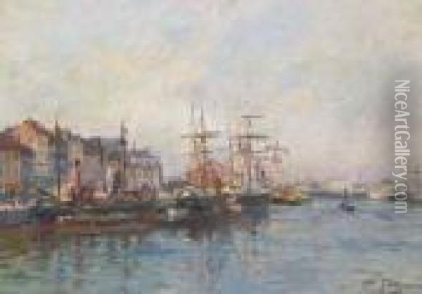 Vue D'un Port Oil Painting - Edmond Marie Petitjean
