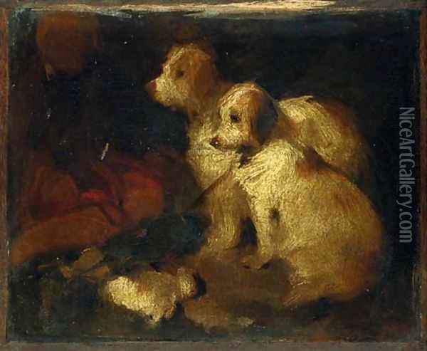 Study of Two Dogs Oil Painting - Sir Edwin Henry Landseer