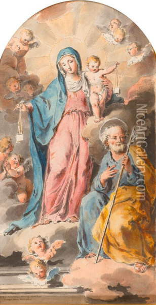 The Holy Family. Oil Painting - Pietro Antonio Novelli